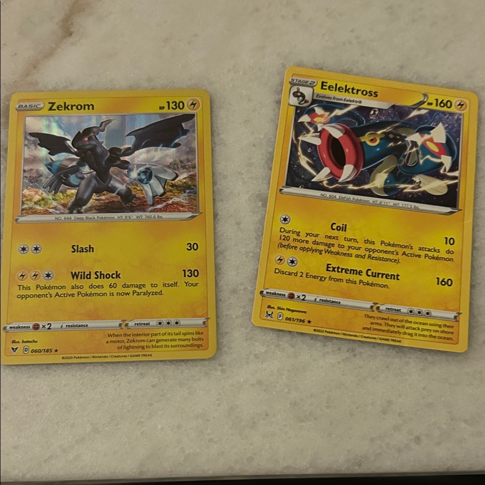 Zekrom and Eelektross Pokémon Cards 2 for 1 price deal!